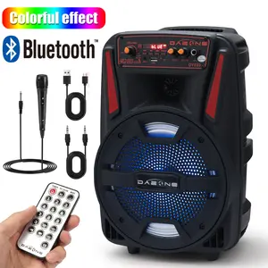 Portable Bluetooth PA Speaker Rechargeable 8” Loud Party Speaker With LED Lights FM Radio Remote Control Microphone
