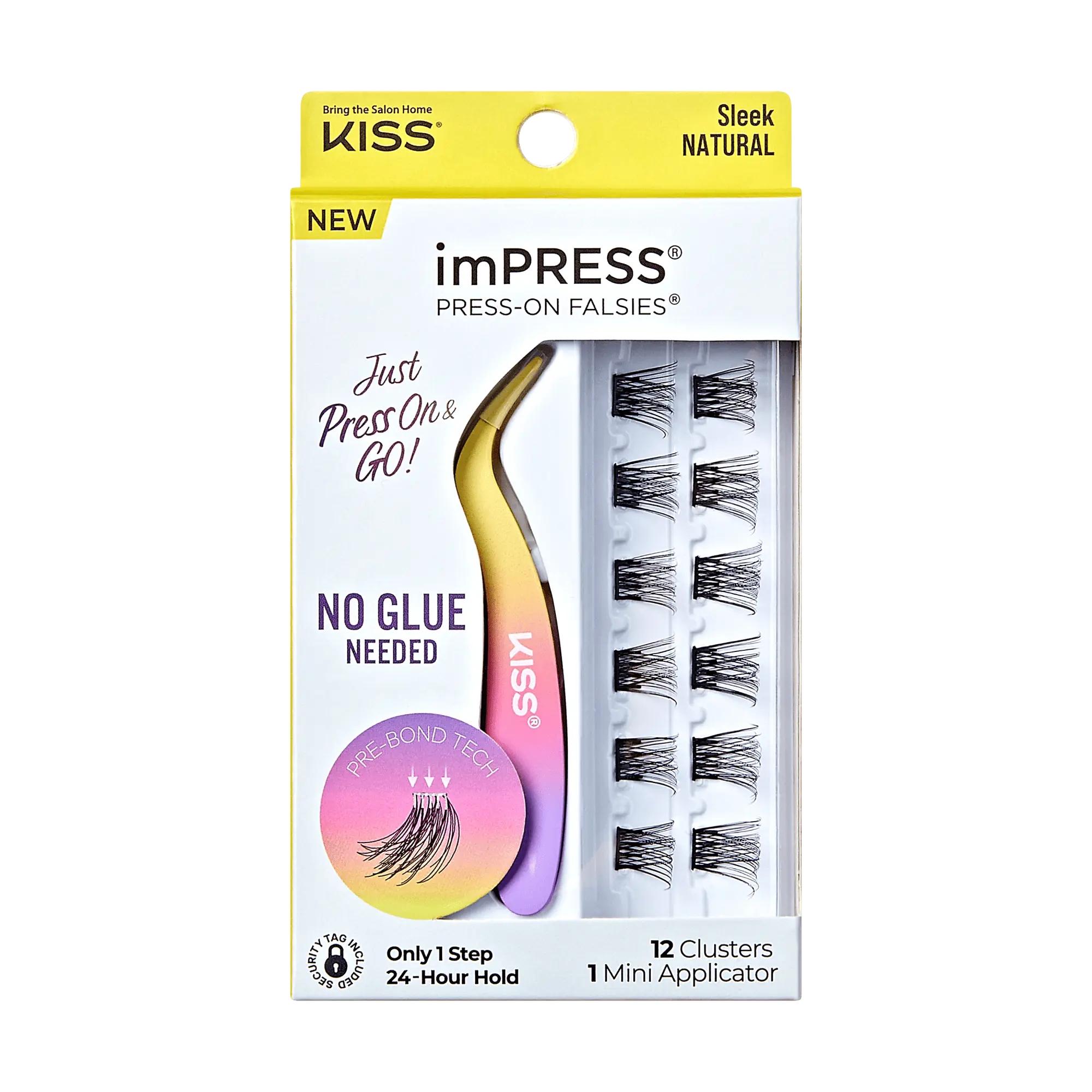 Impress Falsies Pre-Glued False Eyelashes Minipack - Sleek | 12 Lash Clusters, With Mini Applicator, 12mm-14mm