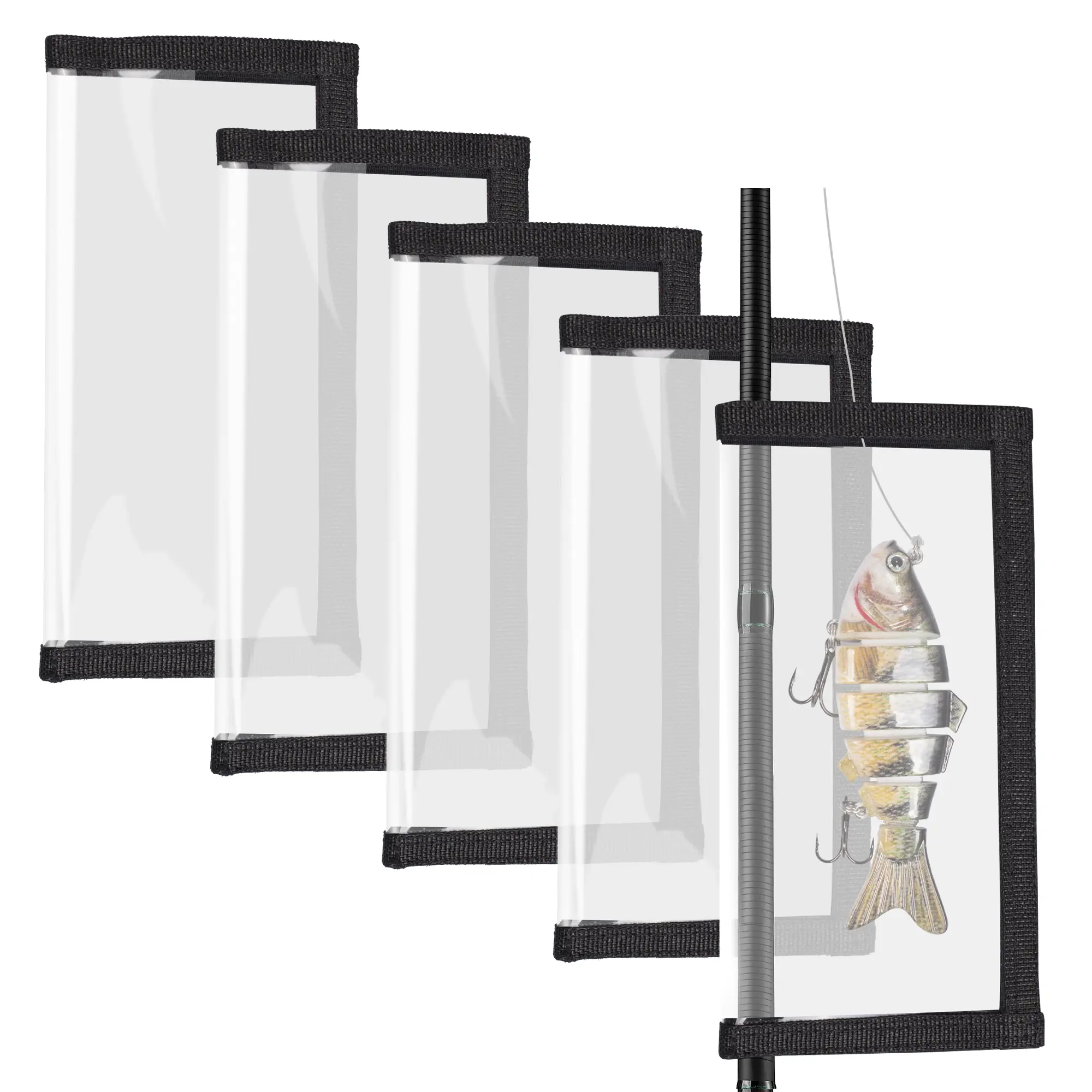Fishing Lure Covers 5-Pack, See-Through Plastic Hook Protectors for Fisherman, Large Portable Wraps with Velcro that Guard Car Seats, Portable Fishing Accessories, Practical Gear, Hook Protection