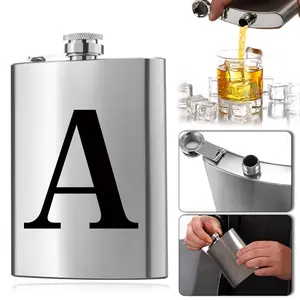 8oz Stainless Steel Hip Flask | Thin Pocket-Sized Liquor Container with Screw Cap | Portable Drinkware for Camping & Outdoor Activities | Black 26 Letters Pattern Options