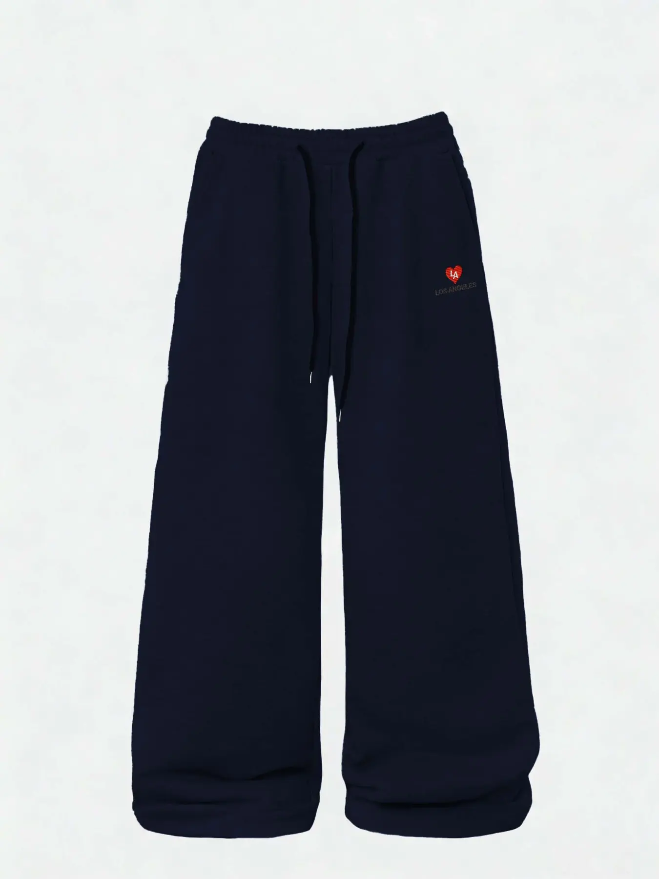 Men's Los Angeles Embroidered Wide Leg Sweatpants with Pockets, Elastic Drawstring Waist Athleisure Lounge Pants for Casual Wear, Sports Bottoms, Heart Embroidery Sweatpants