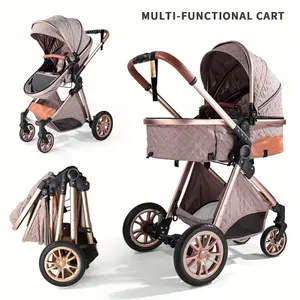 2 in 1 strollers for babies  with Shock Absorption- Folding with Reversible Seat All-Terrain Tires, Reversible Forward-Facing Push, Adjustable Handlebar Large Sun Canopy & Storage Basket-Lightweight-Toddler Strollers for 0-36 Months Old Babies Foot Covers
