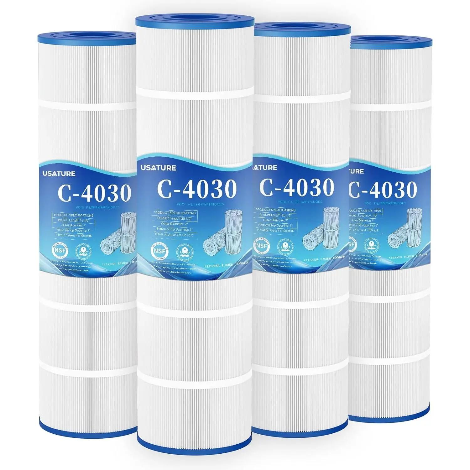 C4030 Pool Filter Cartridges Replacement for Hayward SwimClear C4020, C4025, C4030, CX880XRE, Pleatco PA106, Unicel C-7488, Filbur FC-1226, 4 x 106 sq.ft Cartridges, L x OD: 25-1/2" x 7", 4 Pack