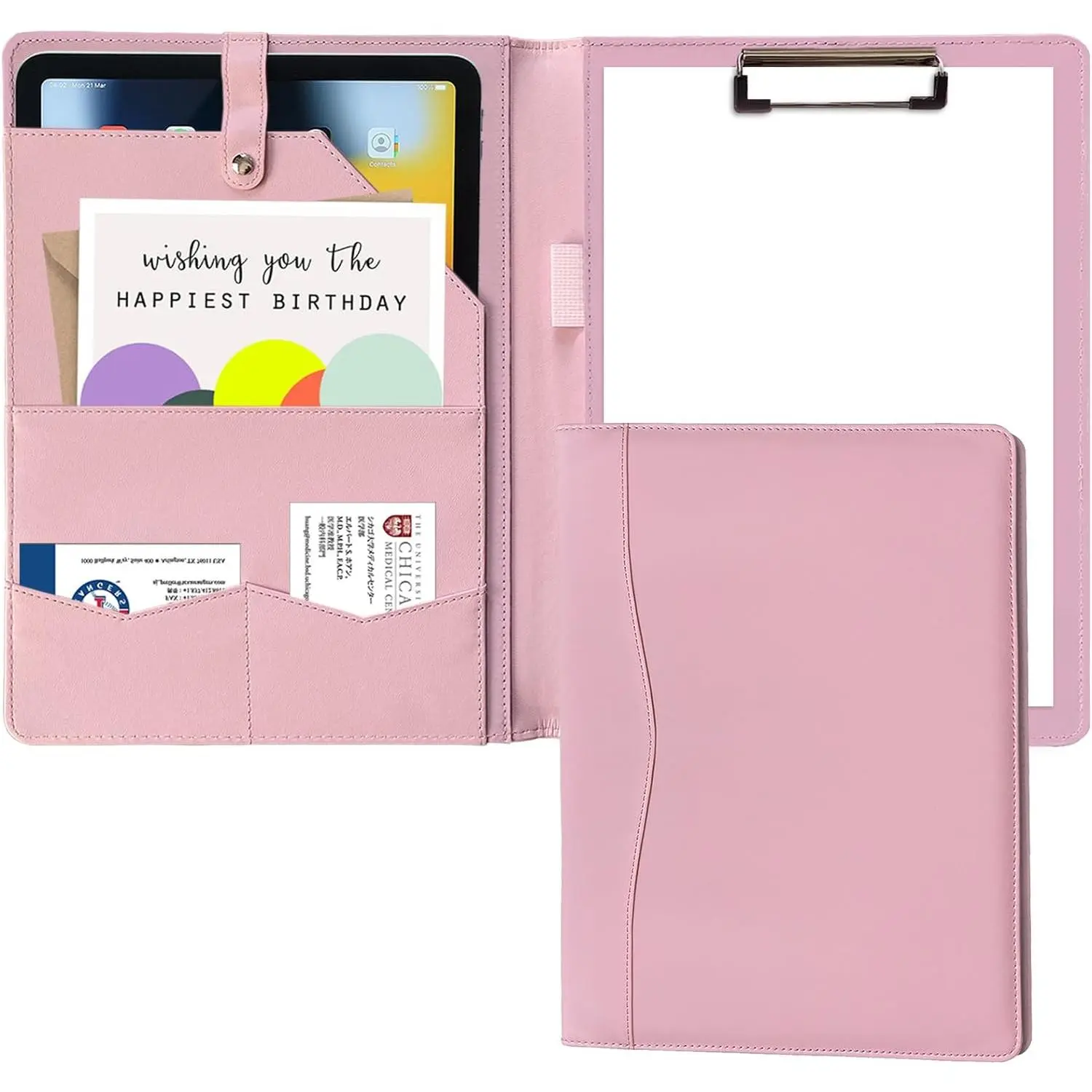 Portfolio Folder Padfolio with A4 Clipboard, PU Leather Portfolio Clipboard Business Binder Writing Clip Board Organizer for Legal Documents Business Card Men Women