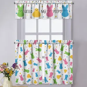 Easter Kitchen Curtains Valances 3 count Set,Spring Bunny Chick Hello My  Rod Pocket Short Kitchen Tier Curtain Over Sink Window,Cute Farmhouse Cafe Curtains for Holiday Decor 36 Inch