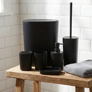 6pcs Bathroom Set, Plastic Gift Set, Toothbrush Holder, Toothbrush Cup, Soap Dispenser, Soap Dish, Toilet Brush Holder, Trash Can, &, Modern Bathroom Accessories, Bathroom Organizer