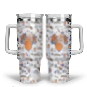 Basketball 40oz Tumbler with Handle and Straw, Stainless Steel Insulated Travel Mug, Sport Fan Gift Cup
