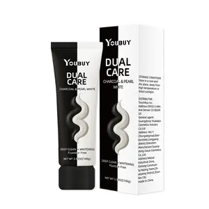 YOUBUY Dual Care Charcoal & Pearl White Toothpaste Fluoride-Free 3.53Oz 100g Deep Clean Enamel Polish Antibacterial Oral Care Cleansing Daily Gentle Radiant Sensitive
