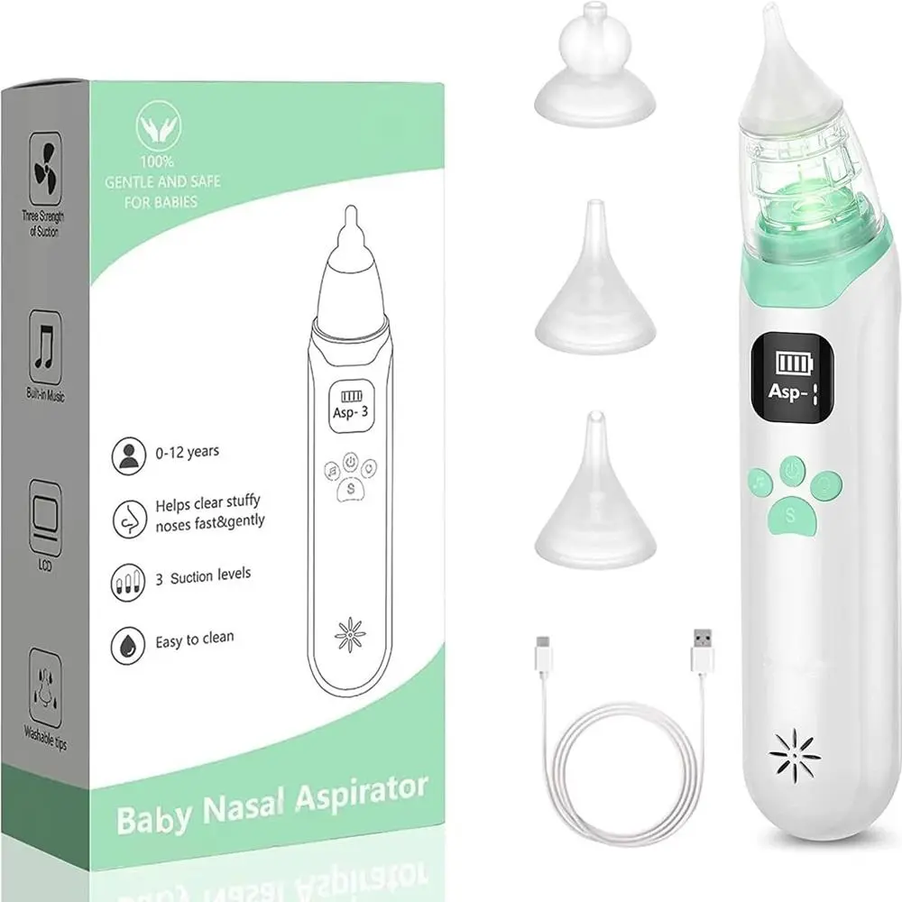 Electric Baby Nasal Aspirator, USB Rechargeable Baby Nose Cleaner with Replacement Heads, Nasal Care Solution, Newborn Nose Sucker for Toddlers
