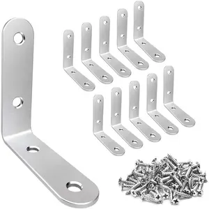 20 count L Bracket Stainless Steel Corner Brace Sets, 90  Right Angle Shelf Brackets with Screws for  Furniture, Chairs, Table, 50mm x 50mm, , 2 Inch