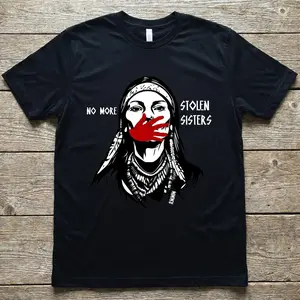 [100% Cotton]No More Stolen Sisters MMIW Shirt Native American Indigenous Women Awareness Red Handprint Graphic Shirt Native American Support MMIWG Movement Graphic Tee