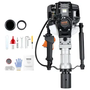 VEVOR 37.77cc Gas-Powered T Post Driver,  4-Stroke Engine Gasoline Fence Piling Pounder, with 2 Post Driving Head(55/70 mm) , 1000W Portable Piledriver For Farm, Ranch Fencing, Road Improvements
