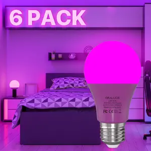 Purple Light Bulbs Indoor Outdoor, A19 Color Lights Bulb,Colorful E26 LED Bulb 60 Watt Non-Dimmable, for Bedroom, Lamps, Patio, Halloween, Christmas, Party, Holiday, 6 Pack