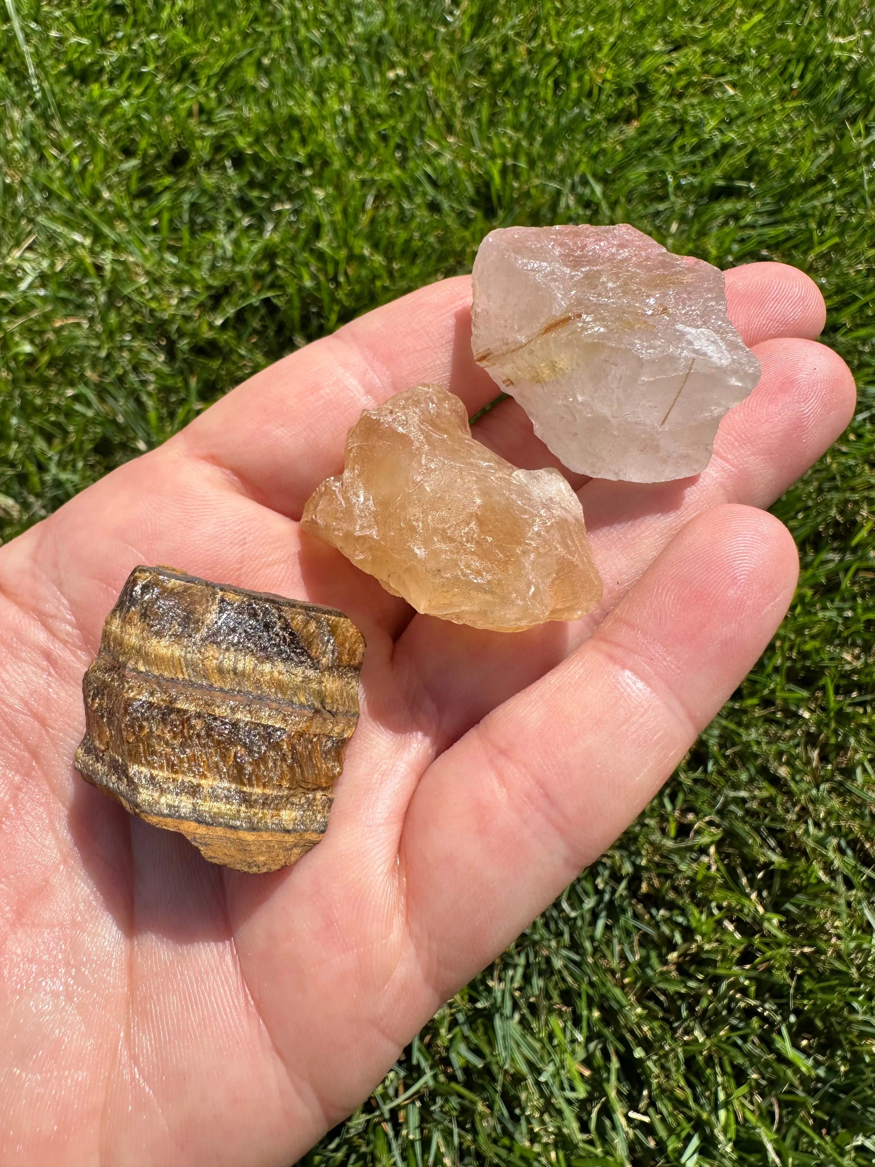 Solar Plexus Chakra Raw Gemstone Set (Citrine, Tigers Eye, & Golden Rutilated Quartz)