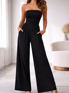 Elegant Chic Summer Tank Top Wide Leg Pants Set, Lightweight Breathable Soft Stretch High Waist Slimming Flowy Style, Casual & Commute Ready