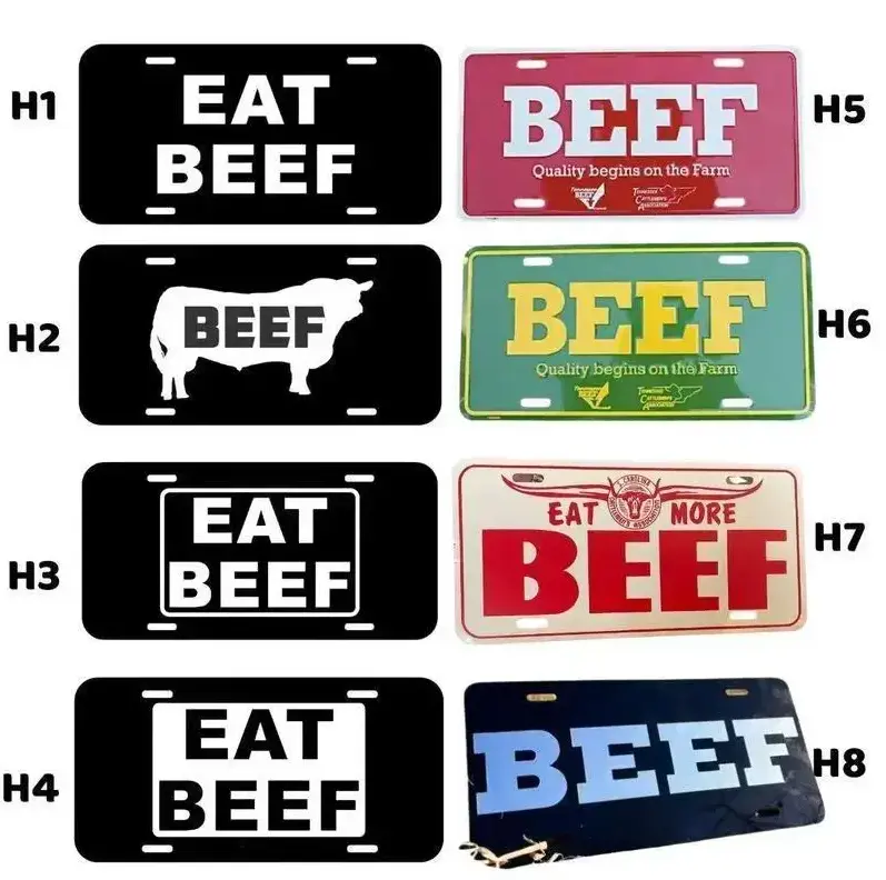 TCA BEEF, Eat BEEF Aluminum License Plate in Metal Black, Red, Green, White novelty Tag Farmer Cattle Car Truck Tags, Hunting, Farm Life, Tag for Car, Car Accessories