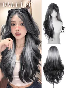 26 Inch Long Loose Body Wave Layered Wigs, Ombre Wigs with Bangs, Synthetic Heat Resistant Wig for Daily Party Cosplay, Wavy Synthetic Wig