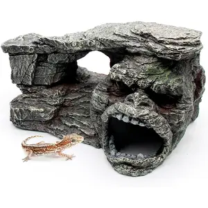 Hide Shale Scape Step Ledge, Reptile Rock Basking Platform Cave Hideout Tank Accessories Decorations, Great for Reptiles, Amphibians, Leopard Gecko, Snake, Lizard, Frogs, Turtle
