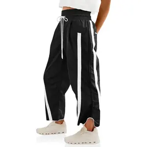 Women's Baggy Wide Leg Pants Casual Drawstring Elastic Waisted Contrast Color Workout Y2K Track Pants