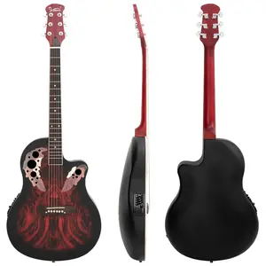 Grape Voice Hole 41 inch Full-Size Cutaway Acoustic-Electric Guitar Spruce Top Round Back Sunset Red with Bag Stand Beginner's Kids Acoustic Set Slider Lightweight Master Affordable Extra Light Travel-Friendly Gift Pedal Cry Baby Beginners Adults Teens