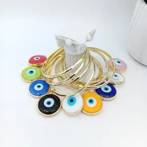 Yordy Colorful bracelets with Turkish eye design. Glazed in round shape with 14k gold plated bezel, high quality.