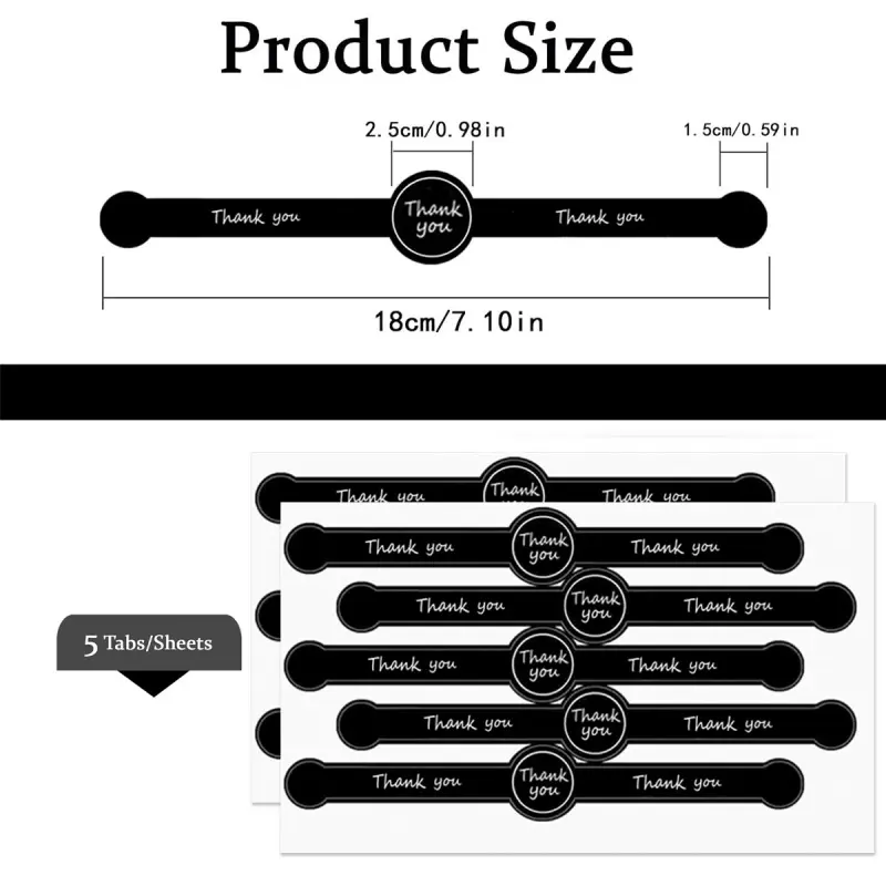 Long Strip "Thank You" Self Adhesive Stickers for Handmade Crafts - Baking Label Stickers for Cake Boxes & Dessert Packaging Seals, DIY Decorative Embellishments, Decorative Labels, Sticker Sheets, Word Stickers