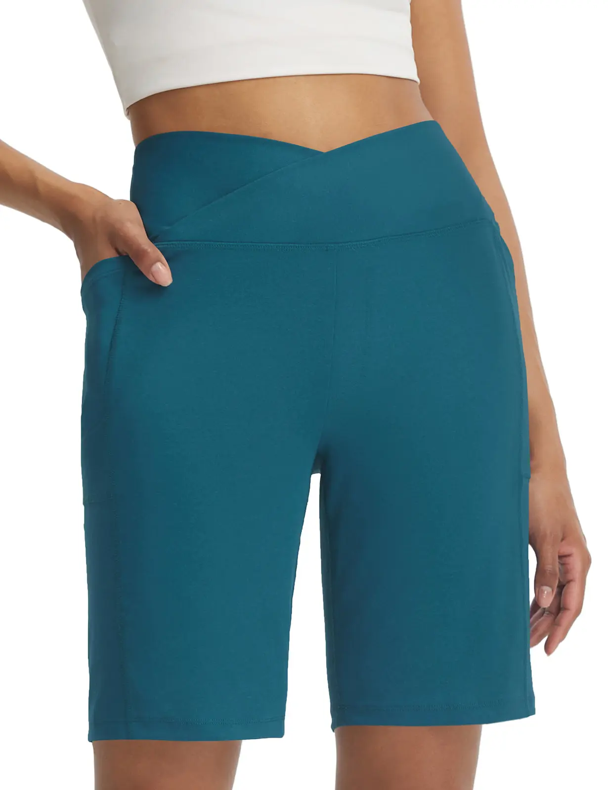 Baleaf Women's High-Waisted 9" Above Knee Bermuda Shorts - Women's Fashion, Active, Control Waistband, Breathable, Cropped Stretch, Pockets for Walking, Dressy Casual Summer Wear