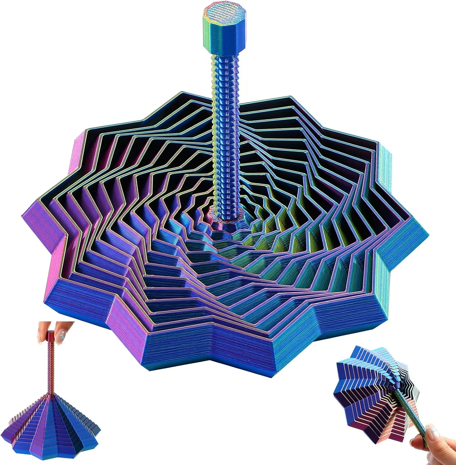 3D Printed Star Fidget Toys Adults Teen with Detachable Handle | Dual Motion Sensory Toys with Auditory Feedback,Color-Changing Spiral for Stress Relief and Focus, ADHD and Office Desk Gifts DITUFIDGTS