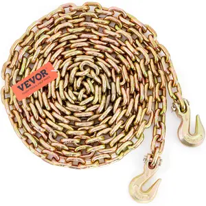【fathersdaygift】VEVOR Heavy Duty G80 Galvanized Manganese Steel Transport Binder Chain, 3/8'' x 20' Tow Chain Tie Down, 7100 lbs Working Load Limit, DOT Certified, with Grab Hooks for Dock & Factory Construction