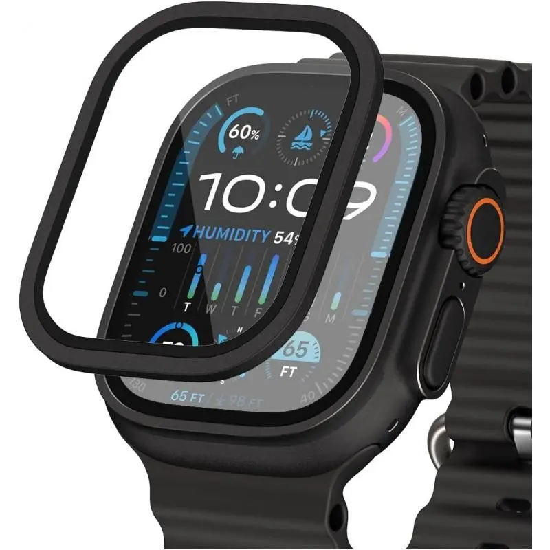 Suitable for iphone Watch Ultra 3/Ultra 2 screen protector, Watch Screen Cover, Screen Protective Film, 49mm iWatch Ultra 2 tempered glass anti-reflective: enhanced display effect, easy to install, aluminum frame-original orange, Smart Watch Accessories