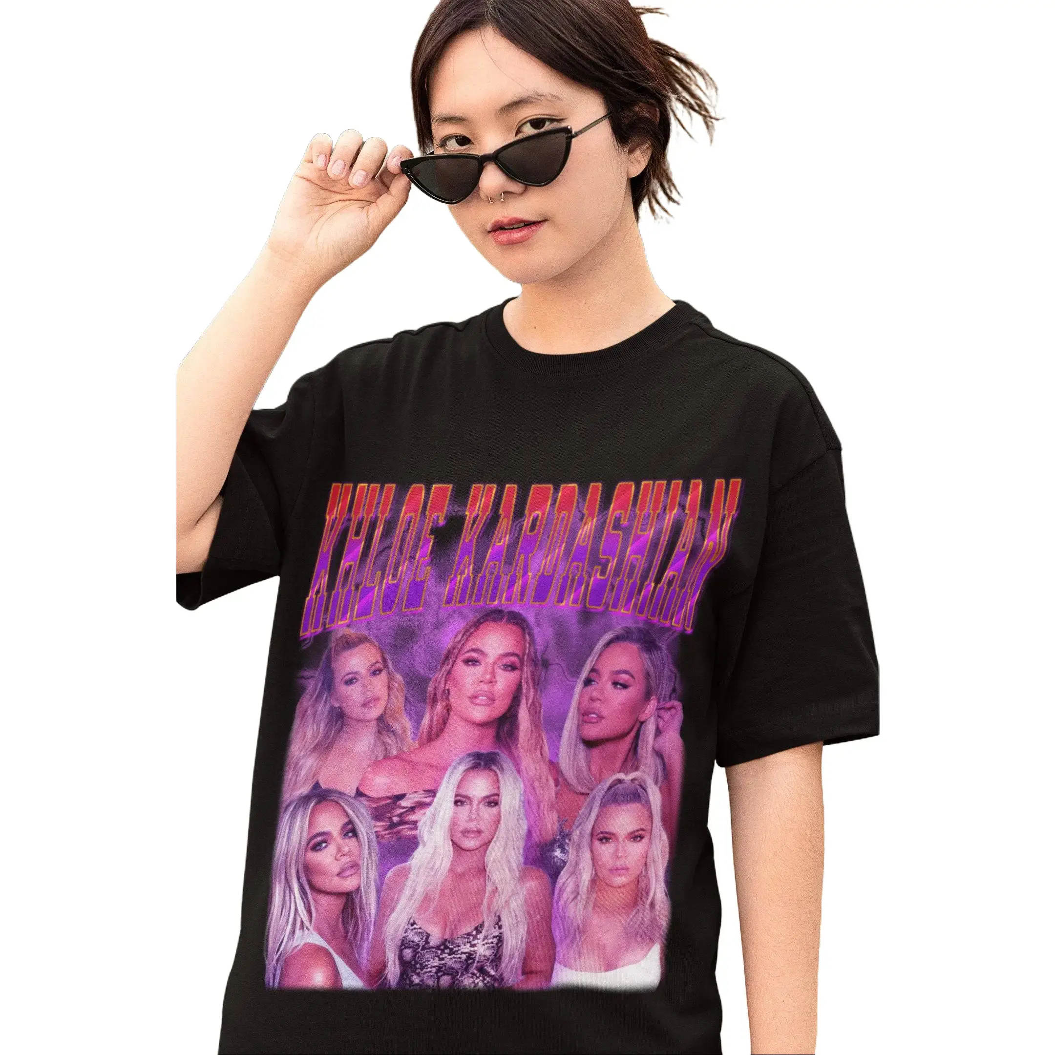 Women's Spandex Classic 90s Retro Celebrity Graphic T-Shirt - Khloe Kardashian Inspired, Short-Sleeve, Sporty, Quote-Embellished Vintage Style Top
