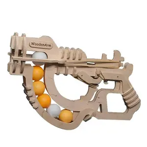 DIY Wooden 3D Puzzle Toy Gun - Table Tennis Ball Blaster, Handmade Assembly Kit, Creative Gift for Kids, Svengali Deck Compatible