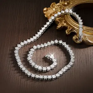 3 Claw D VVS1 Moissanite Tennis Necklace 3/4/5mm GRA Certified Lab Diamond Solid s925 Silver GRA Necklace for Women Man