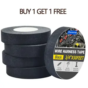 Wire Harness Tape High Temp Self Adhesive Fabric Tape for Automotive Wiring Harness Wrap Sound Damping Heat Proof(0.74 Inchx 50 FT)*1Roll