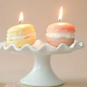 Patisserie Macaron Candle Collection 5pc Soy Wax 22-Hour Burn Time French Patisserie Design Pink Blue Purple Yellow Green Eco-Friendly Beeswax Decorative Candles