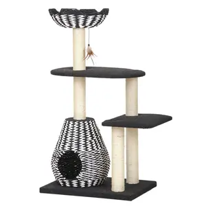 Eco-Friendly Ace Black & White 4-Level Cat Tree with Handwoven Accents multi-level large sisal scratch