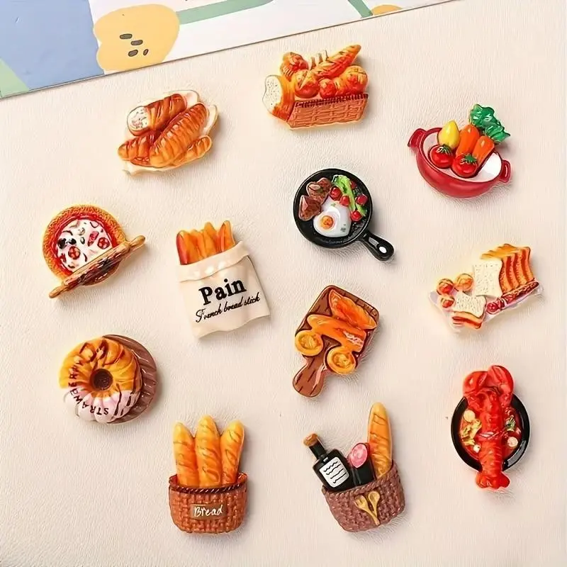 12 Food Magnetic Stickers, Toast and Tart Shape Refrigerator Magnets Decorative, Cute Mini Magnetic Food Stickers Decor for Kitchen, Office, Dishwasher, Cute Magnets For Fridge