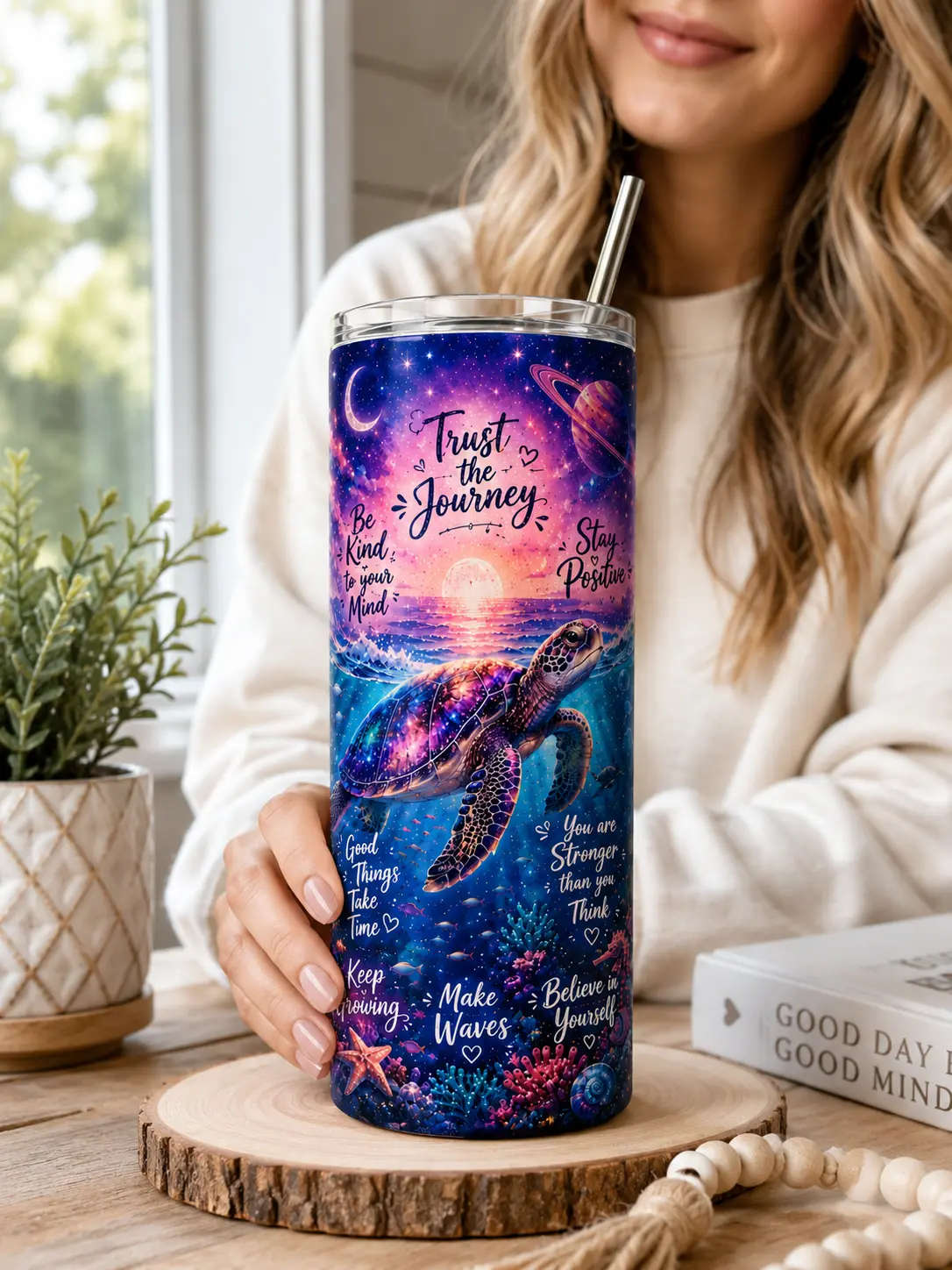 Trust the Journey Sea Turtle 20oz Tumbler – Positive Ocean Galaxy Tumbler