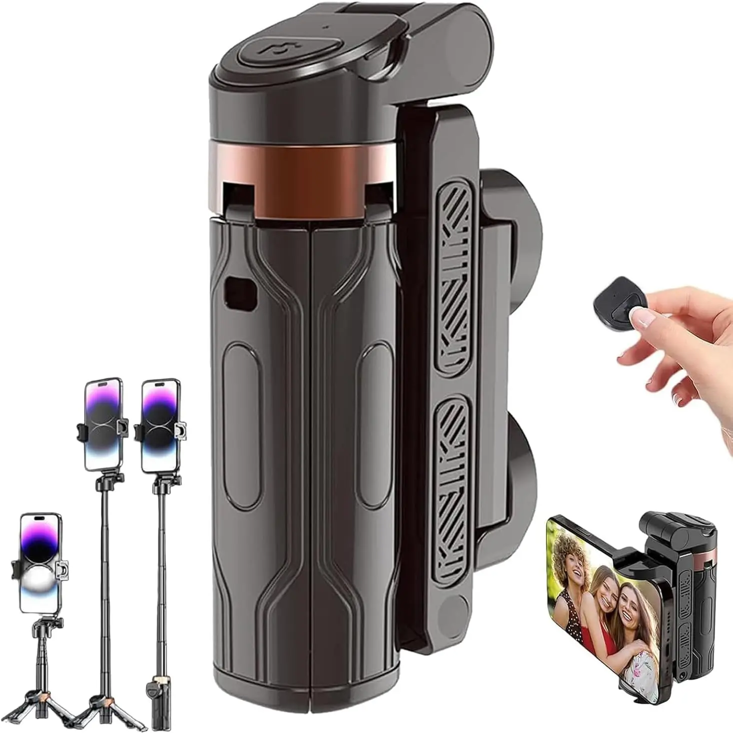 4-in-1 Multifunctional Phone Tripod, Portable Selfie Stick for iPhone & Android with Detachable Remote, Adjustable Tripod Extendable Length 8.5" - 14"