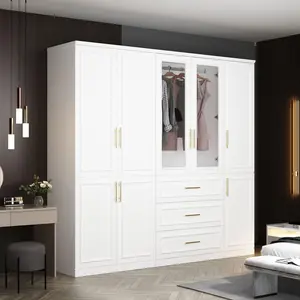 FUFU&GAGA Large Armoire Wardrobe Closet Collection with Drawers & Hanging Rods, Gold Metal Handles,for Bedroom White (79.3”W x 19.3”D x 74.9”H)