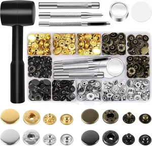 90PCSMetal Snaps Press Studs 15mm Leather Snap Button Kits with Hammer Punch Spacer, with 4 Setter Tools for Thin Clothes, Jackets, Jeans Wears, Bracelets, Bags