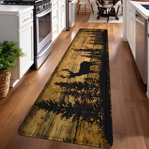 1PC，Brown and Black Deer Herd Grass SilhouettePatterned strip rugs, used for everyday or festive decorations, entryway mats, RV mats, bathroom non-slip mats, bedroom bedside mats, and kitchen mats, Decorative Rug, Home Decor Rug, Kitchen Runner Rug