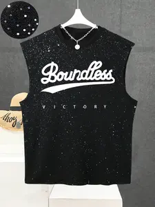 Men's Cool Sleeveless Vest, Starry Silver Color Graphic Print, Round Neck Wide Shoulder Sports Tank Top, Casual Streetwear