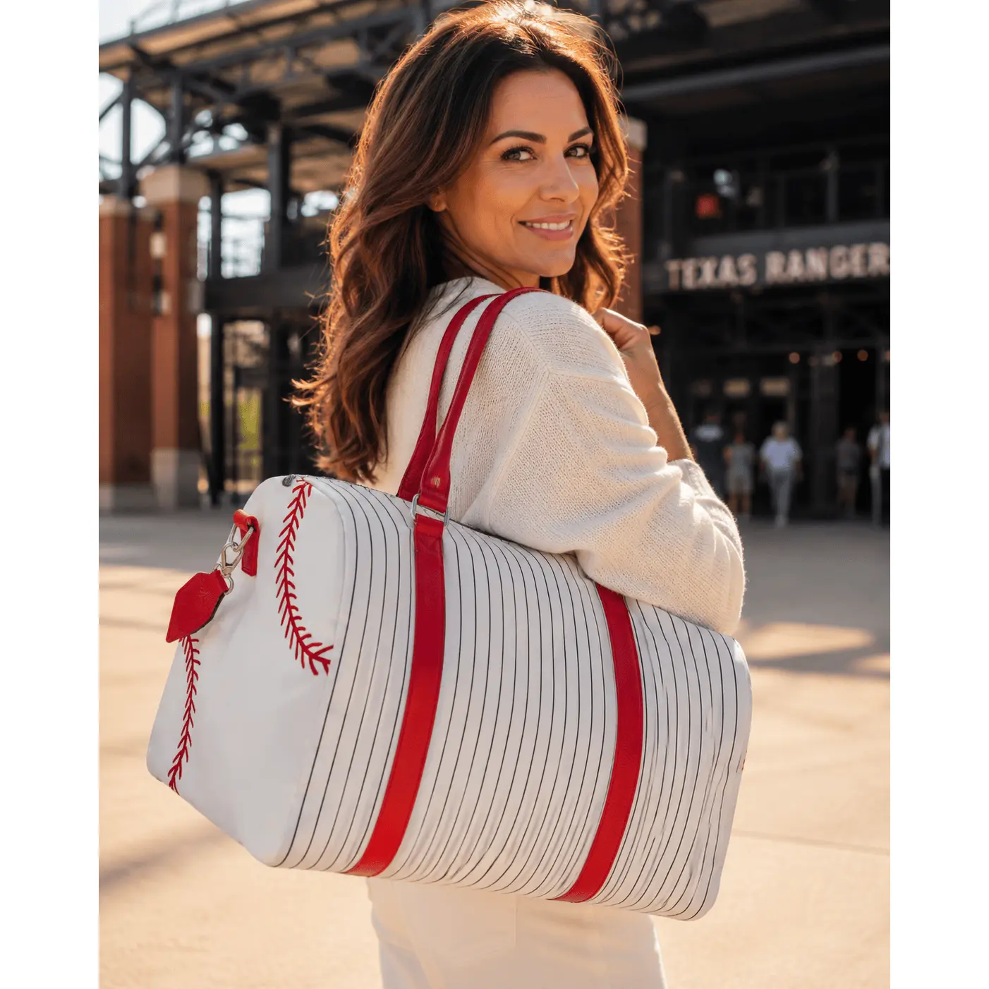 Baseball White Red Duffel Bag