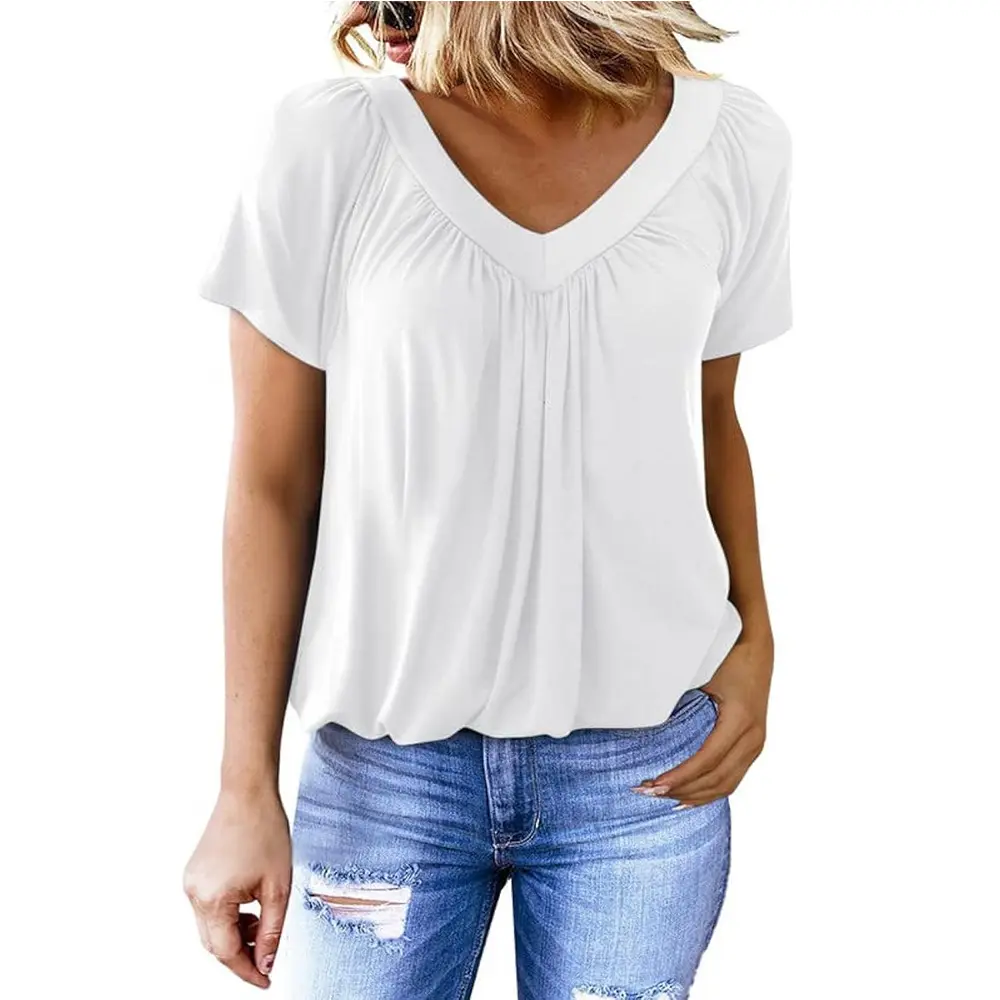 EncoLax Women's Casual Summer T Shirts Short Sleeve V Neck Tops Tshirts in Navy Blue for Comfortable Wear