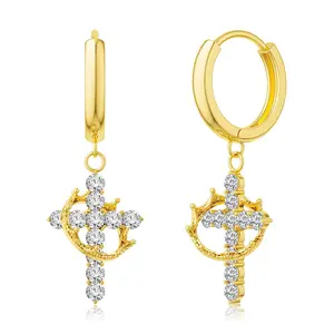 Tewiky Crystal Crown Cross Earrings for Women Hypoallergenic Non-Tarnish Earrings Perfect Christmas Easter Gift For Girls