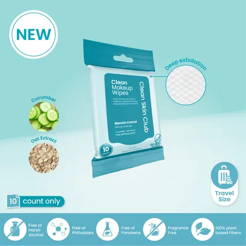 Clean Makeup Wipes Blemish Control Travel 10ct: Refreshing, Non-Irritating Removal for Normal to Oily Skin