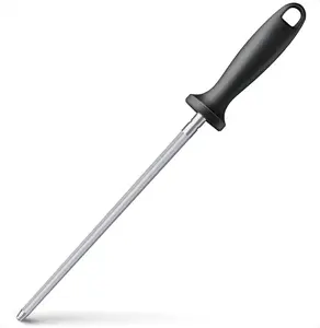 Knife Sharpener Rod, Kitchen Knives Sharpener Carbon Steel Professional Knife Sharpening Steel, Honing Rod with Hanging Holes (13 inches)