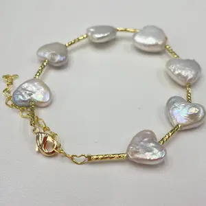 Freshwater pearls, heart-shaped Baroque pearls, pure natural pearls, unique and adjustable tail chains