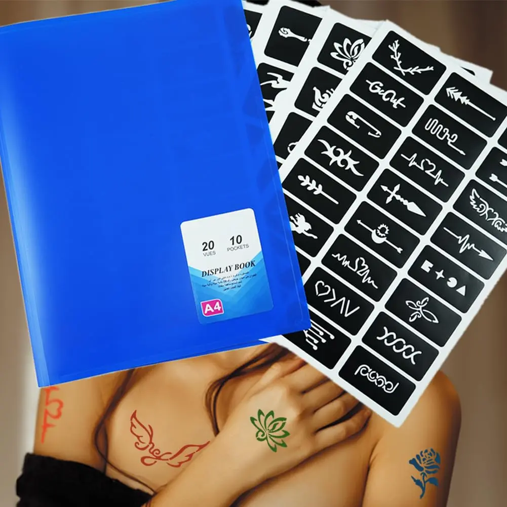 20 Sheet (446 Pieces) Airbrush Tattoo Stencils Album Art Book,Small Glitter Henna Tattoo Kit Semi permanent Tattoo for Body Painting